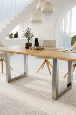 Commande En Gros Table-à-mangerEdge 200x100x2,5-3 chêne nature acier inoxydable large