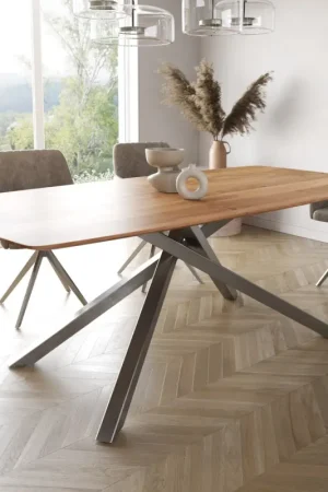 Table à mangerEdge Boot 200x100 acacia nature cadre croisé rectangle acier inoxydable bord suisse Prix Réduit