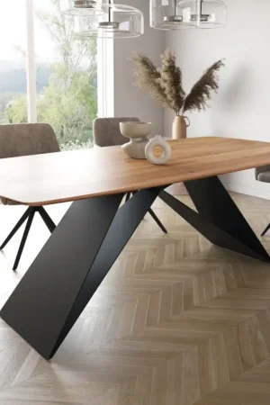 Marque Table à mangerEdge Boot 200x100 acacia nature cadre en V acier plat noir bord suisse