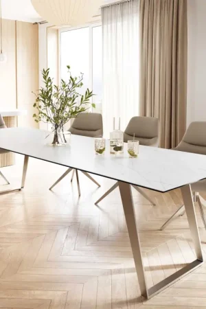 Acheter Direct Table-à-mangerEdge 300x100 céramique Laminam® statuarietto blanc inox incliné