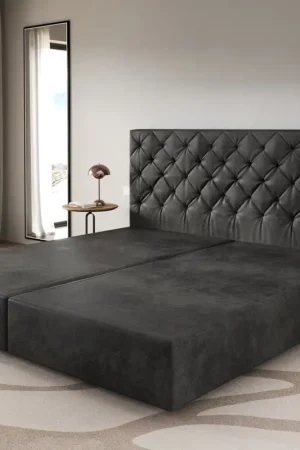 Cadre-à-sommier-tapissierDream-Great microfibre anthracite vintage 200x200 cm Soldes