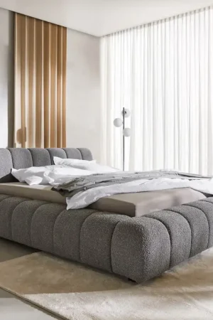 Cadre-de-lit-rembourréCutio 140x200 cm Bouclé gris argenté Satisfait Ou Remboursé