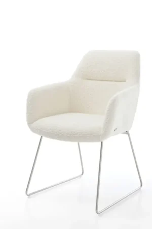 Vente Flash Chaise-de-salle-à-mangerPejo-Flex bouclé blanc pied trapèze acier inoxydable brossé ressorts ensachés