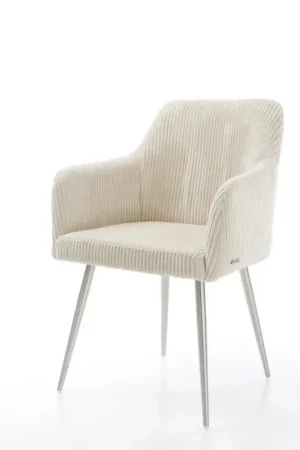 Acheter Direct Chaise-de-salle-à-mangerGreg-Flex côtelé beige vintage 4 pieds coniques acier inoxydable brossé ressorts ensachés