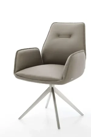 Acheter En Ligne Chaise-de-salle-à-mangerZoa-Flex cuir de vache couleur boue pied croisé large acier inoxydable brossé ressorts ensachés