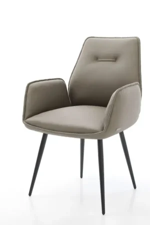 Vente Flash Chaise-de-salle-à-mangerZoa-Flex cuir de vache couleur boue 4 pieds coniques noir ressorts ensachés