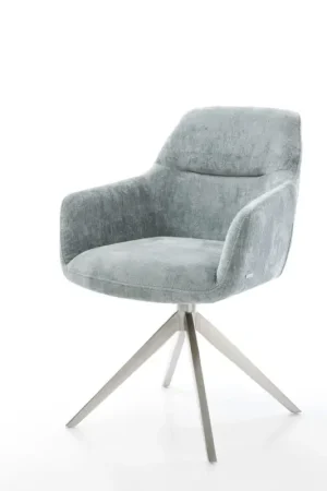 Acheter Direct Chaise-pivotantePejo-Flex chenille bleu pastel pied croisé large acier inoxydable brossé pivotement sur 360° fonction bascule ressorts ensachés