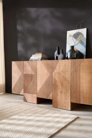 BuffetNaxxar 180 cm Acacia Naturel 5 portes Usine Directe