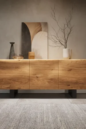 Prix Bas BuffetNew Live-Edge 145 cm chêne naturel 3 portes patin métal noir