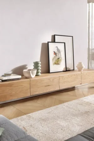 Meuble-TVWyatt 220 cm chêne naturel 4 tiroirs flottants Petit Prix