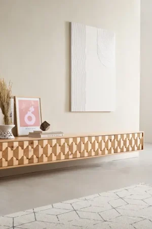 Meuble-TVFevo 220 cm chêne naturel 4 portes flottantes Meilleure Vente