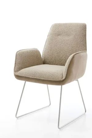 Acheter Direct Chaise-de-salle-à-mangerZoa-Flex tissu mixte couleur boue pied trapèze acier inoxydable brossé ressorts ensachés