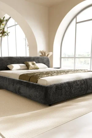 Réduction Cadre-de-lit rembourréShona 180x200 cm tissu Teddy gris