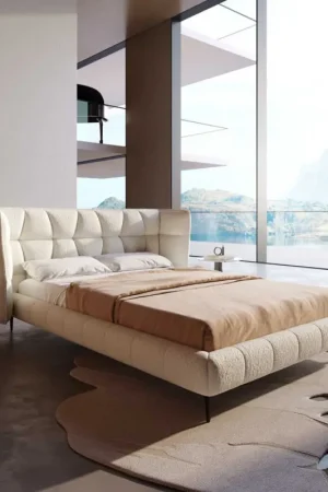 Offre Exclusive Sommier rembourréCapujo 140x200 cm Bouclé Crème-Blanc