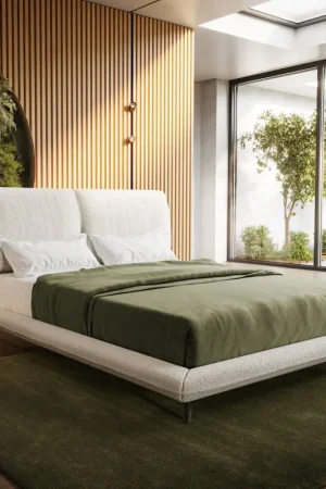 Quantité Limitée Sommier rembourréCusino 140x200 cm Bouclé Crème-Blanc