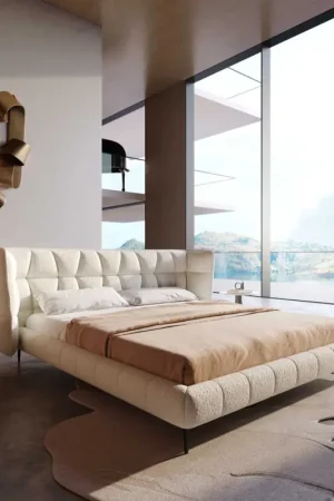Top Vente SommierCapujo 180x200 cm Bouclé Crème-Blanc