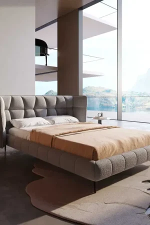 Sommier rembourréCapujo 140x200 cm Bouclé Gris Argenté Prix Promo