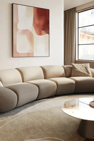 BigsofaLunna 360x175 cm Bouclé fin Taupe2 coussins Solde