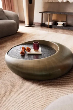 Bon Marché Table basseBlaise 100x100 cm or avec verre en relief taupe