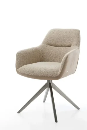 Expédition Rapide Chaise-pivotantePejo-Flex tissu mixte couleur boue pied croisé large acier inoxydable brossé pivotement sur 360° fonction bascule ressorts ensachés