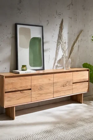Meuble-TVElandor 175 cm acacia naturel 2 portes 4 tiroirs pied en bois Produit De Marque