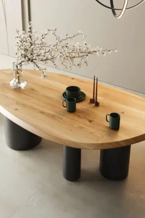 Prix Bas Table à mangerEdge ovalee 220x120x2,5 chêne naturee Troa métal noir Flow-