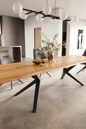 Table à mangerEdge 300x100x4 chêne naturee Zenthara Angulaire métal noir Prix Promo