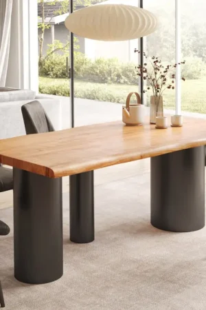 Expédié Aujourd'hui Table à mangerEdge 200x100 XL acacia naturee Troa métal noir