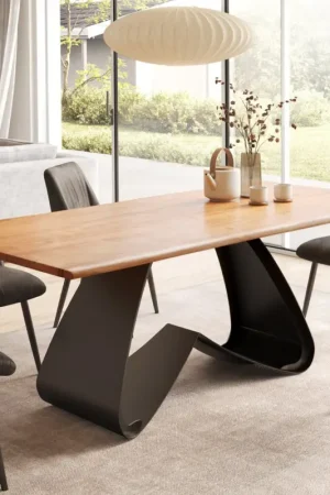 Bon Plan Table à mangerEdge 200x100 Acacia Nature Cadre en W Métal Noir