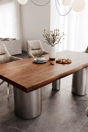 Jusqu'à Épuisement Des Stocks Table à mangerEdge 200x100 XL acacia marron Troa acier inoxydable brossé