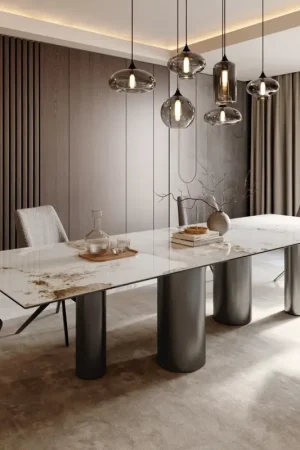 Table à mangerEdge 300x100 Céramique Minas Melange Blanc-Beige Pilier Acier inoxydable Graphite Prix Bas