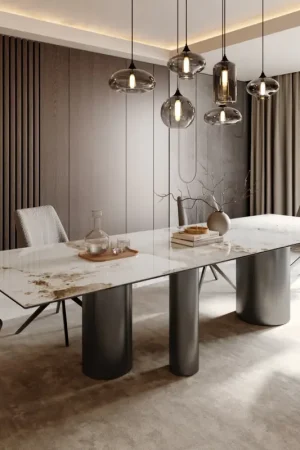 Table à mangerEdge 300x100 Céramique Minas Melange Blanc-Beige Troa Acier inoxydable Graphite Quantité Limitée