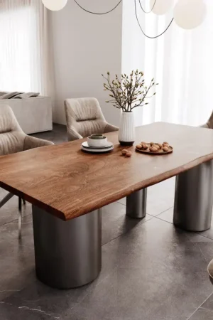 Offre Exclusive Table à mangerEdge 200x100 Acacia Marron Troa Acier inoxydable Graphite
