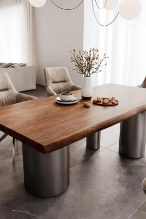 Satisfait Ou Remboursé Table à mangerEdge 200x100 XL Acacia Marron Troa Acier inoxydable Graphite