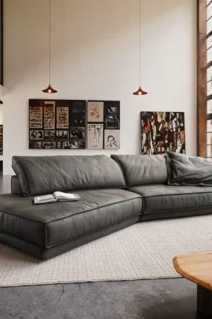 CanapéSnoosh 400x150 cm microfibre noire vintage avec méridienne à gauche Meilleur Choix
