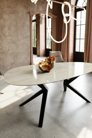 Dernière Chance Table à mangerEdge Ovale 220x120 Céramique Iris FMG Onice Oro Zenthara anguleux Métal Noir