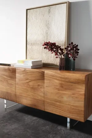 BuffetNew Live-Edge 145 cm acacia naturel 3 portes pied acrylique Expédié Aujourd'hui