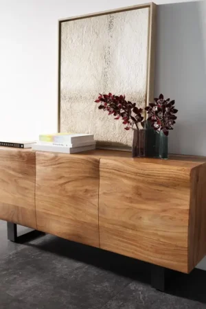 BuffetNew Live-Edge 145 cm acacia naturel 3 portes patin métal noir Affaire À Saisir