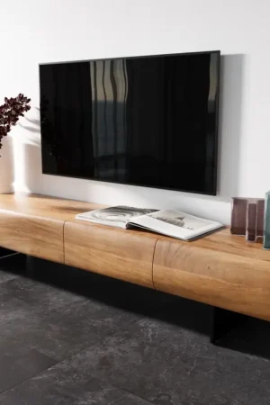 Dernier Modèle Meuble - TVNew Live-Edge 200 cm acacia naturel 4 portes pied flottant métal noir