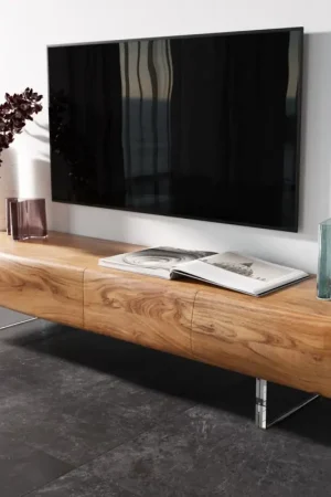Meuble -TVNew Live-Edge 175 cm acacia naturel 4 portes pied acrylique Jusqu'à Épuisement Des Stocks