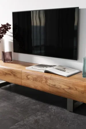 Seulement Aujourd'hui Meuble - TVNew Live-Edge 175 cm acacia naturel 4 portes patin inox brossé
