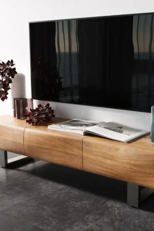 Jusqu'à Épuisement Des Stocks Meuble - TVNew Live-Edge 145 cm acacia naturel 3 portes patin inox brossé