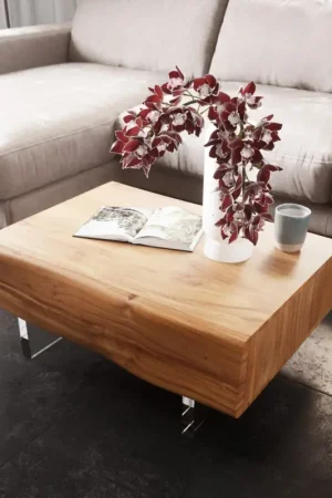 Bon Marché Table-basseNew Live-Edge 80x60 cm acacia naturel 2 tiroirs pied acrylique