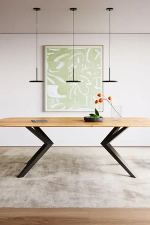Dernier Modèle Table à mangerEdge Boot 240x120x2,5-3 chêne naturee Zenthara Angulaire métal noir bord suisse