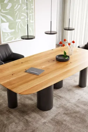 Seulement Aujourd'hui Table à mangerEdge Boot 240x120x2,5-3 chêne naturee Pilier métal noir bord suisse