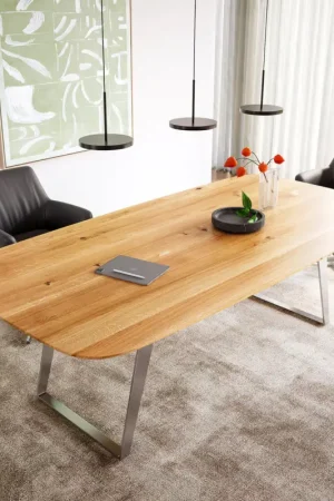 Pas Cher Table à mangerEdge Boot 240x120x2,5-3 chêne naturee acier inoxydable incliné bord suisse