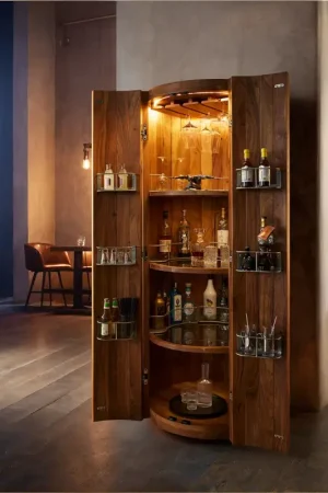 Petit Prix Armoire-barTulsa 80x190 cm acacia naturel éclairage LED armoire à vin