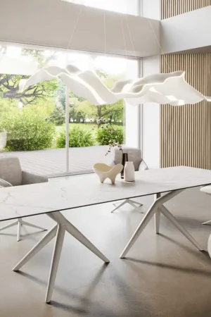 Acheter En Ligne Table à mangerEdge 300x100 Céramique Laminam®Statuarietto Blanc Estelar rond Métal Blanc