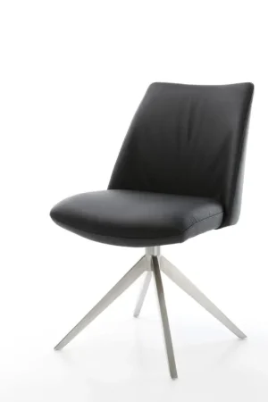 Chaise-pivotanteElso-Flex cuir de vache noir pied croisé large acier inoxydable brossé pivotement sur 360° fonction bascule ressorts ensachés Satisfait Ou Remboursé