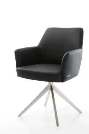 Chaise-pivotanteXana-Flex cuir de vache noir pied croisé large acier inoxydable brossé pivotement sur 360° fonction bascule ressorts ensachés Offre Exclusive